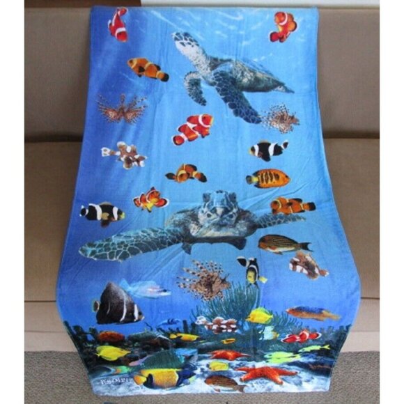 New Hawaiian Sea Turtles Bath Beach Pool Cotton Gift Towel Honu Turtle Coral NIP - Picture 2 of 4